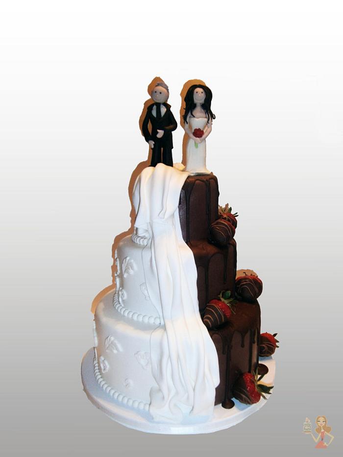 White and chocolate wedding cake