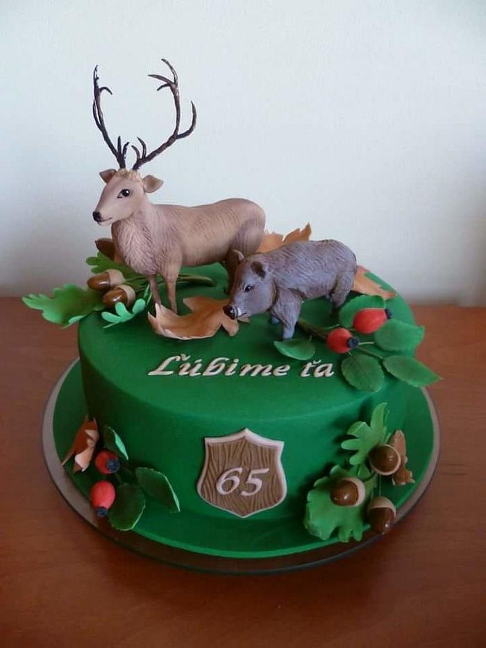 Deer and boar birthday cake