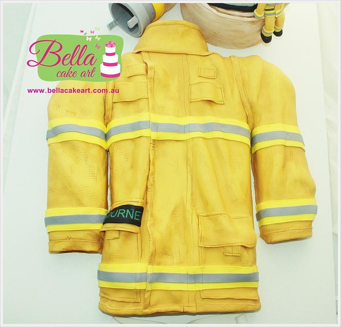 Firefighter CFA Turnout Jacket, helmet and fire hose