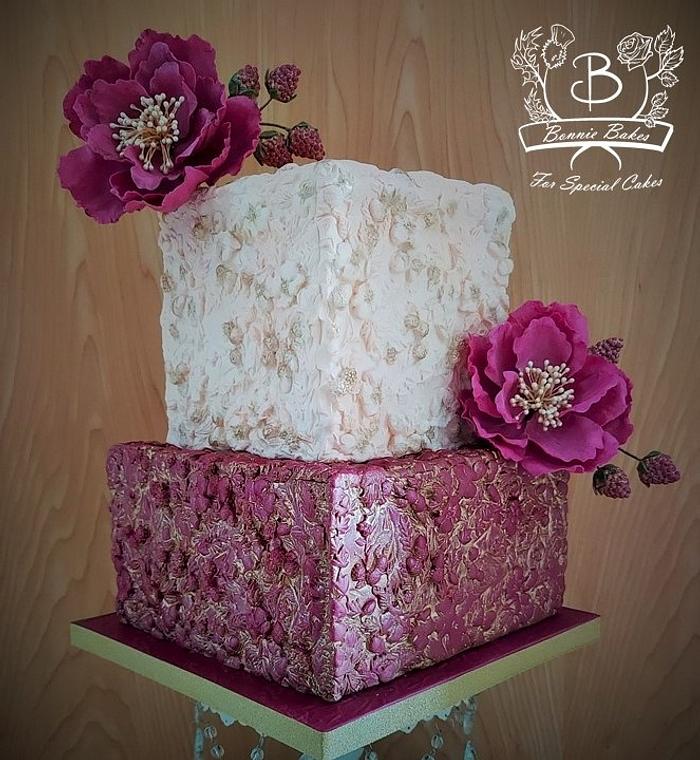 Bas Relief cake with sugar flowers