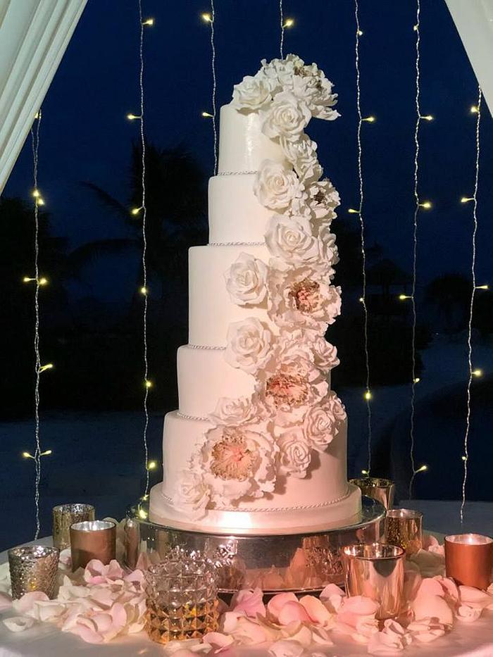 Five Tier Wedding Cake and Sugar Peonies
