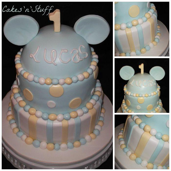 Mickey Mouse 3 tier first birthday cake