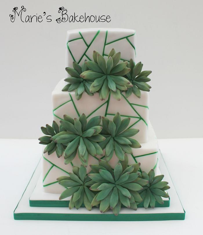 Succulent geometric wedding cake