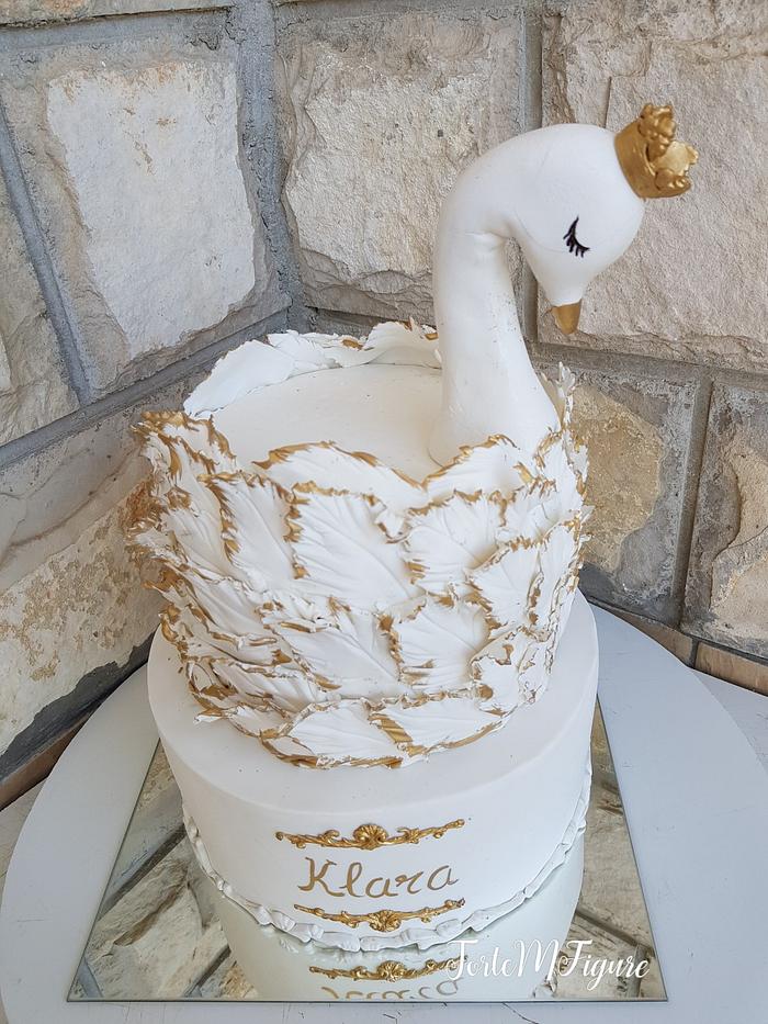 Swan fondant christening cake