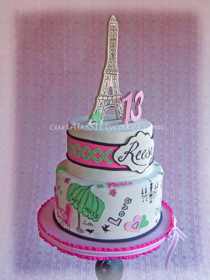 Paris theme 13th birthday cake