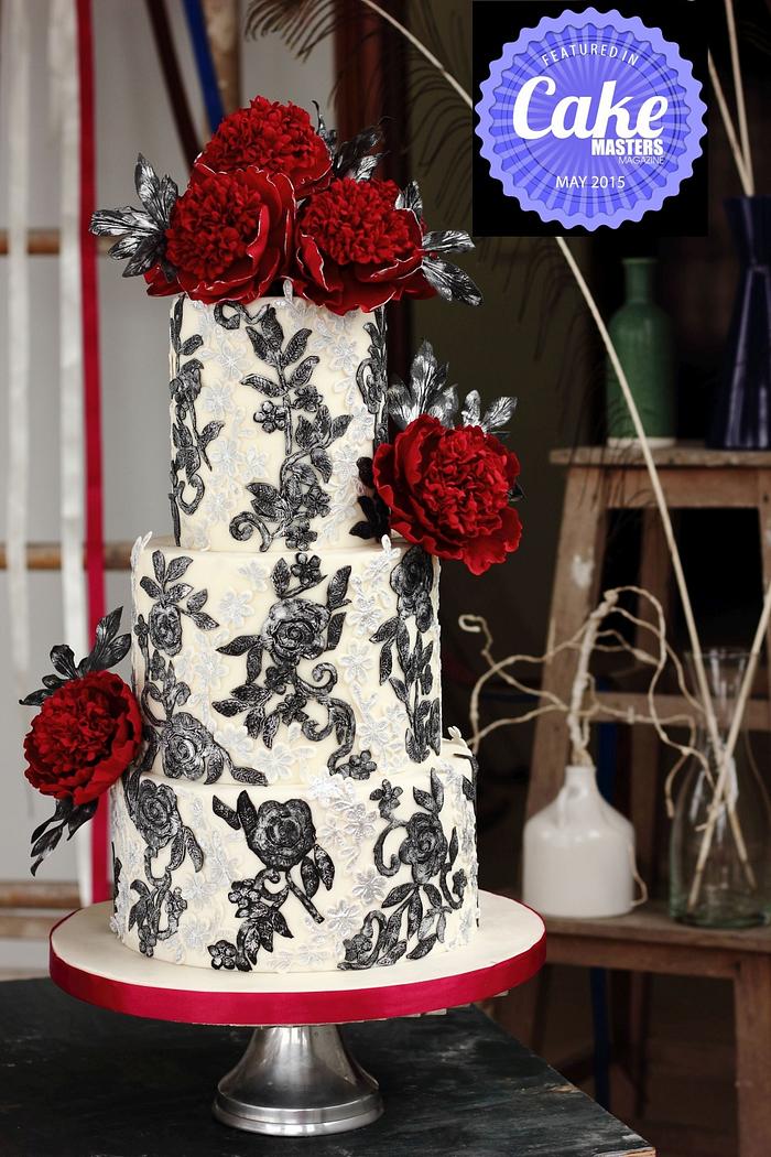 RED CHARM PEONY  WEDDING CAKE