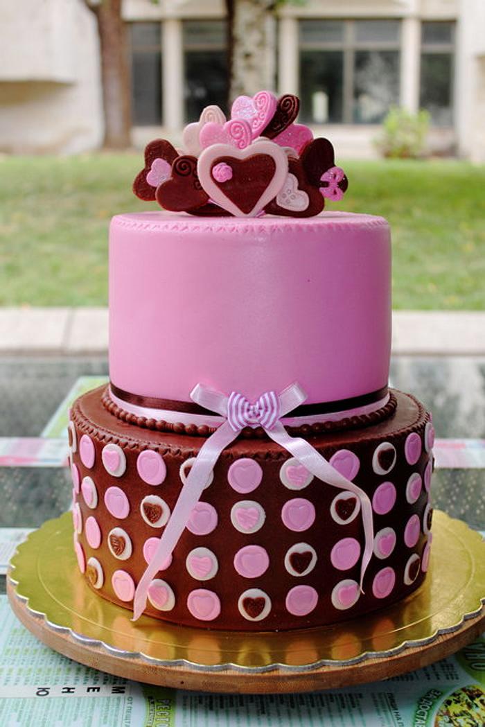 Heart themed birthday cake
