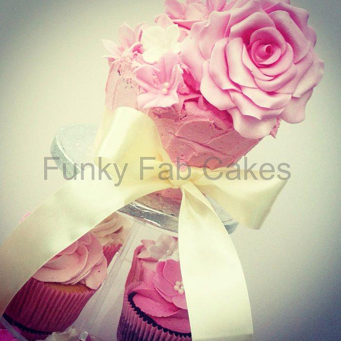 Pink Rose cupcake tower