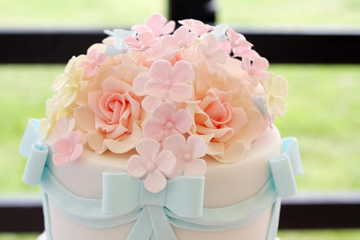 Pastels and wafer paper wedding cake