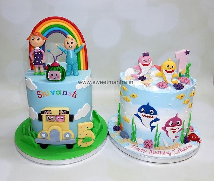 Cocomelon and Baby Shark cake for kids birthday - - CakesDecor