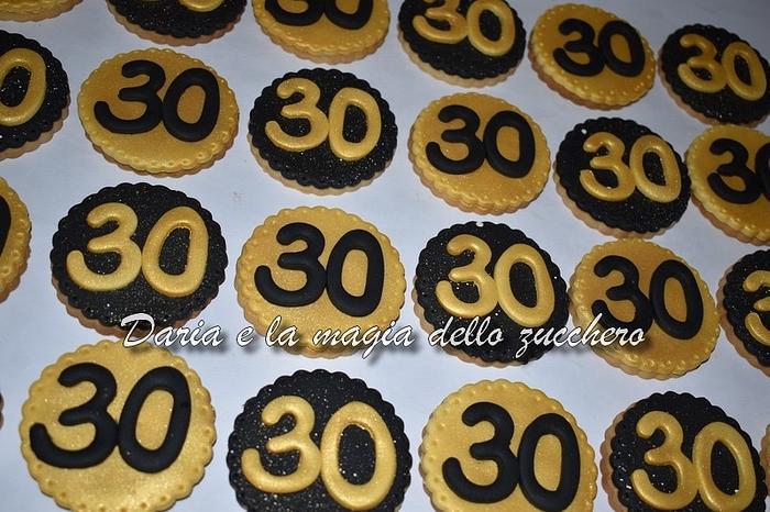 black and gold 30th cookies