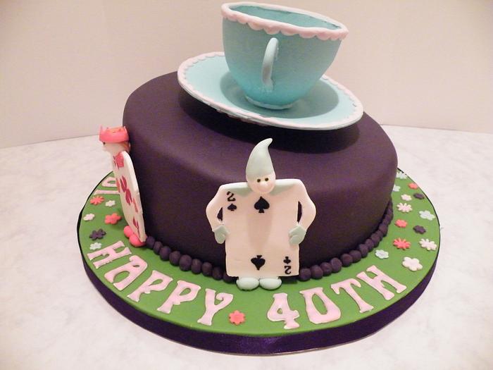 Alice in Wonderland themed 40th birthday cake