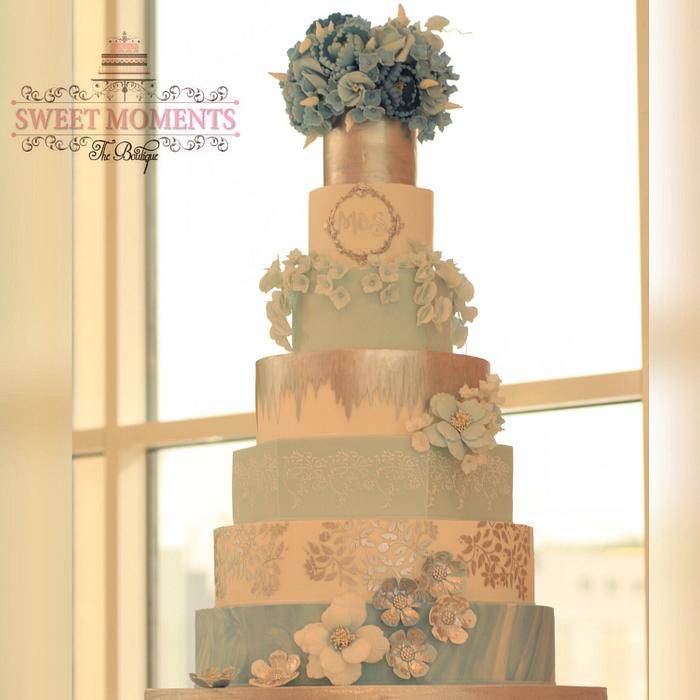 Blue Sealed Love Wedding Cake 