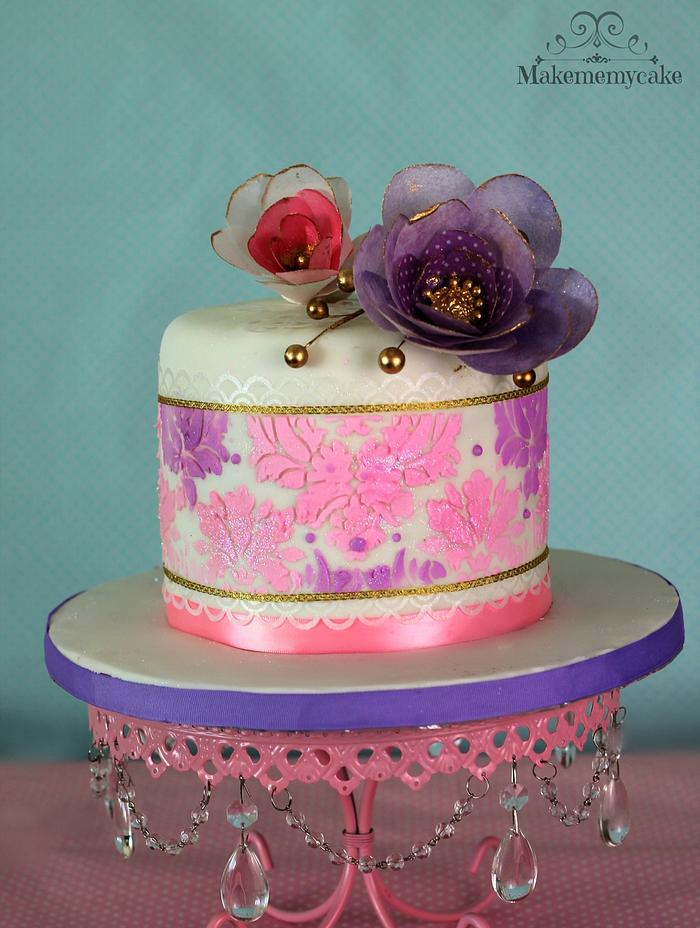 Romantic cake with wafer paper flowers