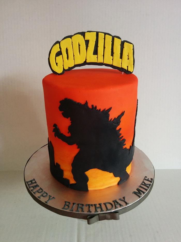 Godzilla silhouette cake