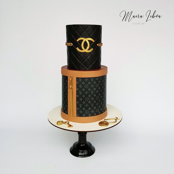 Louis Vuitton inspired cake with a special ladies favorite things: Chanel  perfume, Mac makeup and of course a delicious cup of Starbucks…