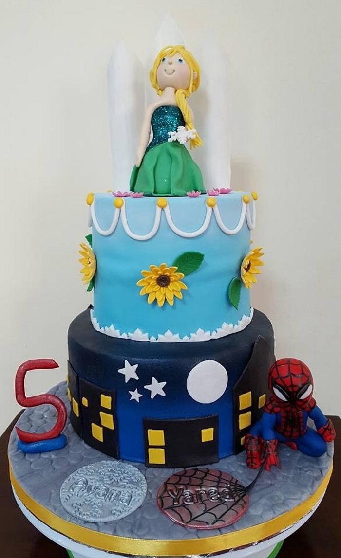 5th Birthday Frozen & Spiderman Cake