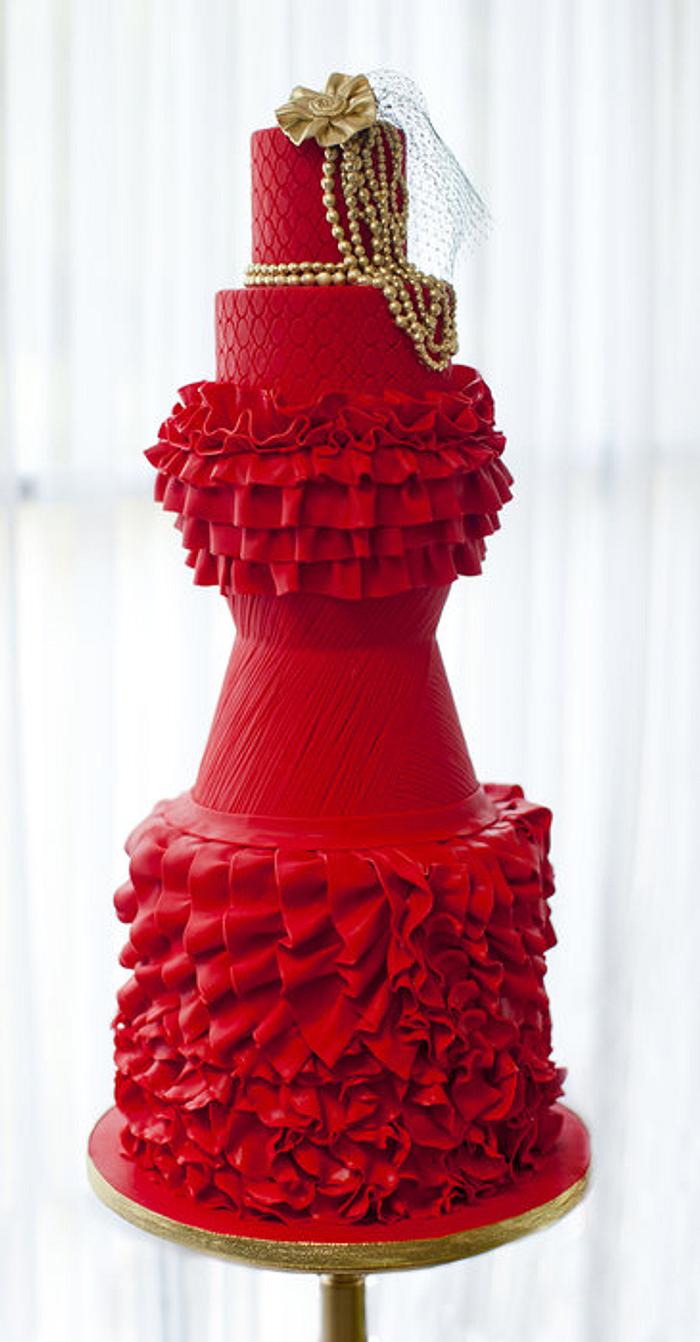 Fashion Inspired Red Ruffles - Published Cake Central Magazine September 2012