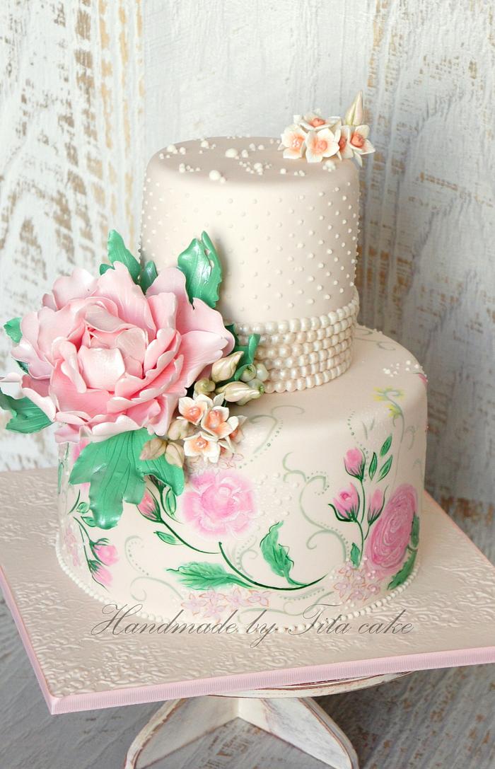 painted cake with peony