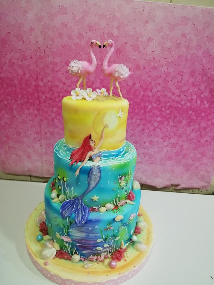 Flamingo mermaid cake