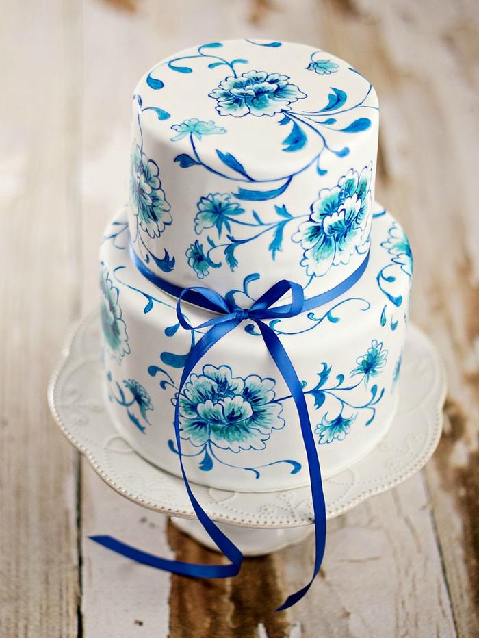 Blue and White Dutch Floral Cake