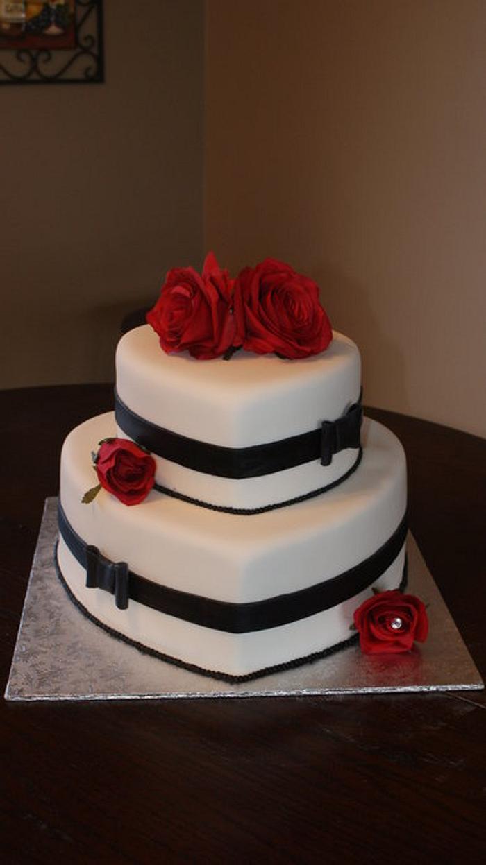 Black and white with red roses