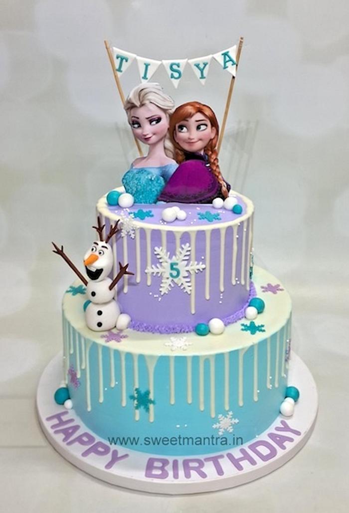 Frozen 2 tier cake in whipped cream