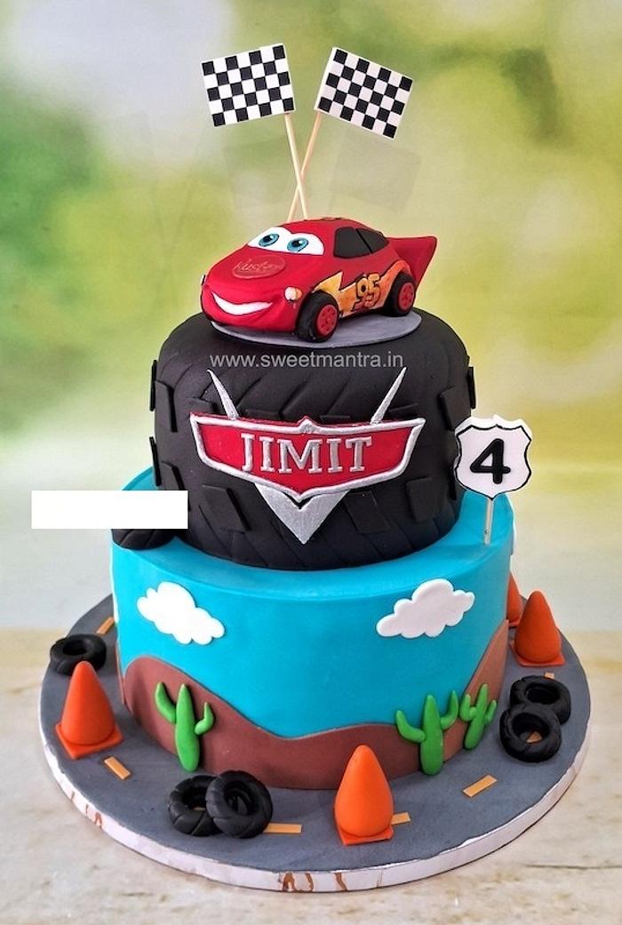 Cars theme double layer fondant cake