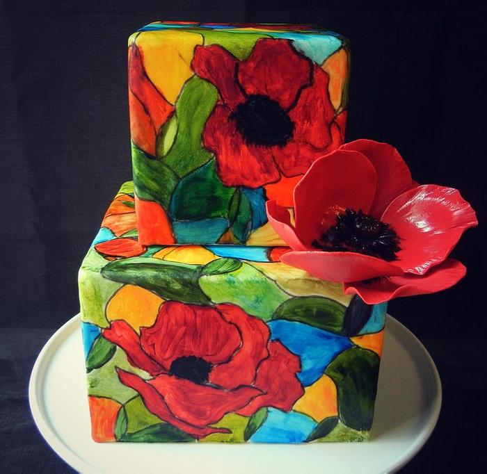 Red Poppy Stained Glass Cake