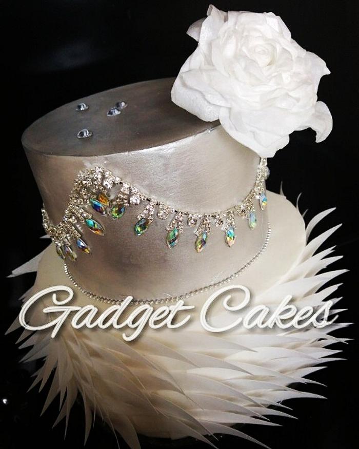 Winter Themed Wedding Cake with cake jewellery