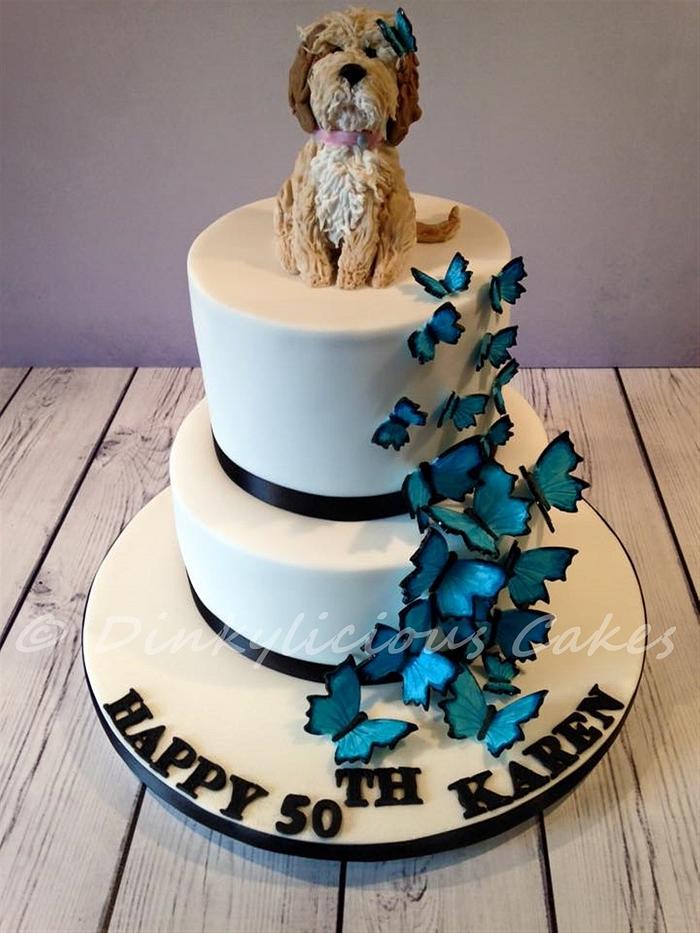 Dolly dog and butterflies cake.
