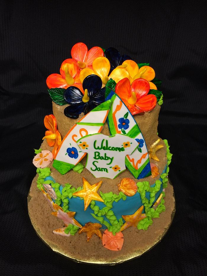 Beach themed baby shower cake