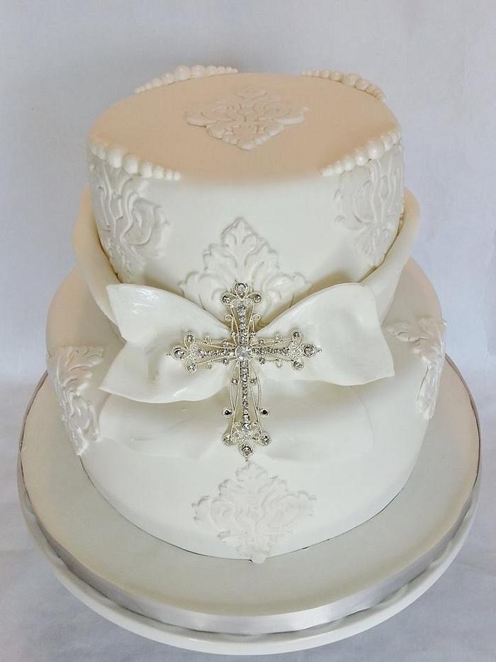 PURE WHITE BAPTISM CAKE