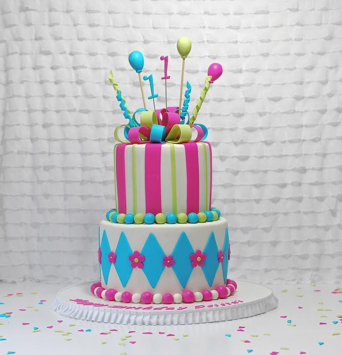 Bright Colored Bow Birthday Cake