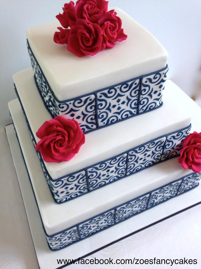 Square tiled wedding cake