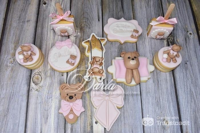 Teddy bear themed cookies for baptism