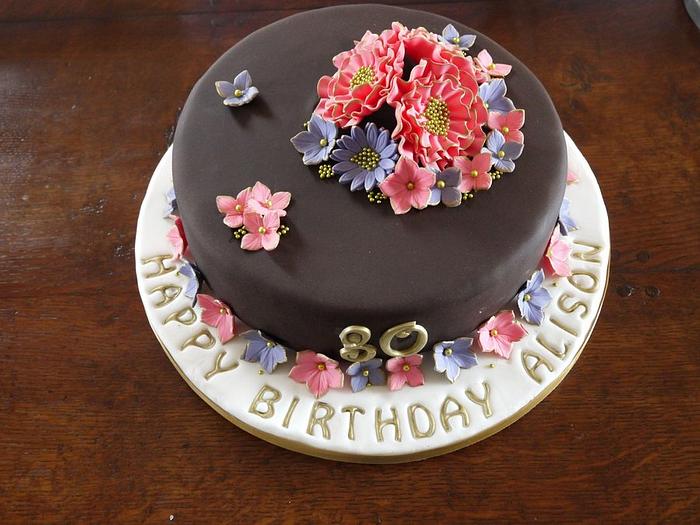 Chocolate cake with flowers