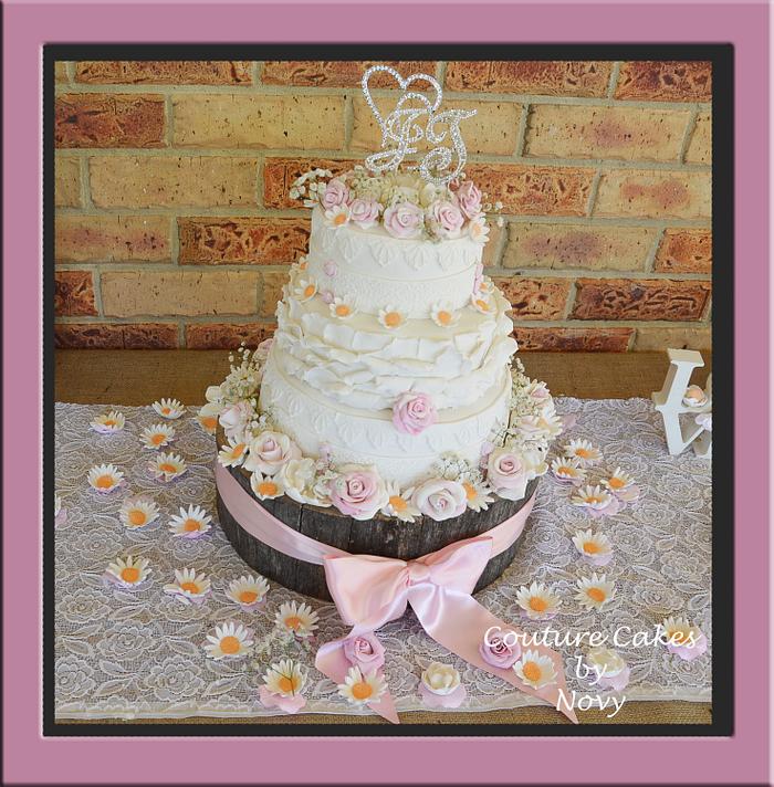 Roses & Daisies Wedding Cake