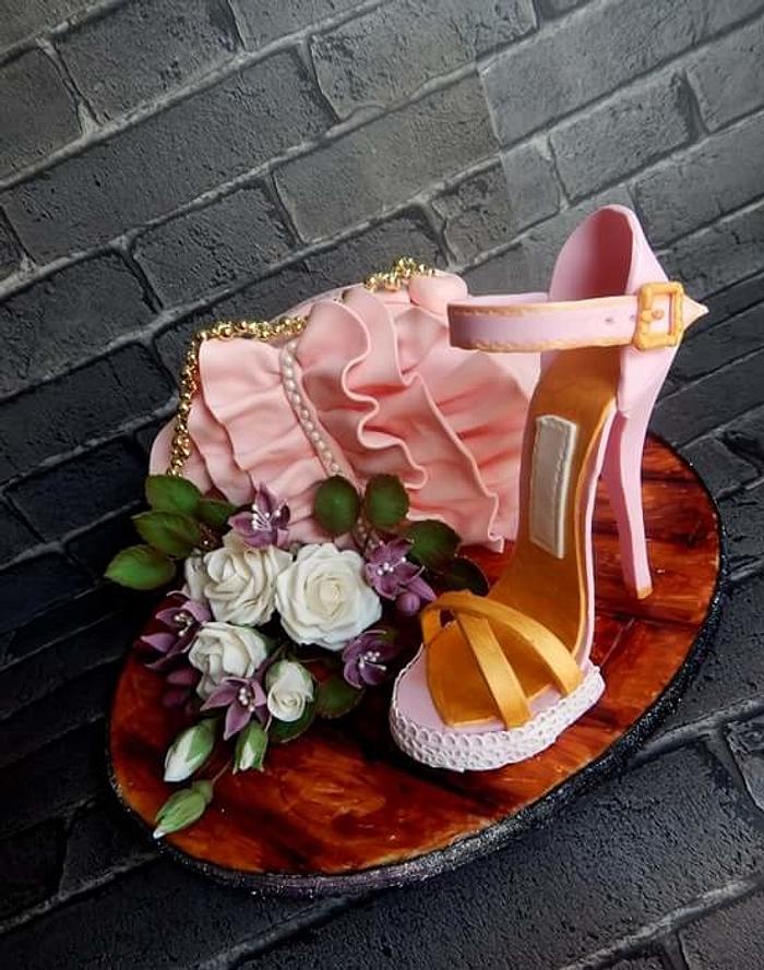 Rose handbag cake and shoe 