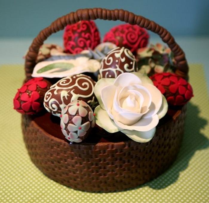 Easter basquet filled with decorated chocolate eggs and - CakesDecor
