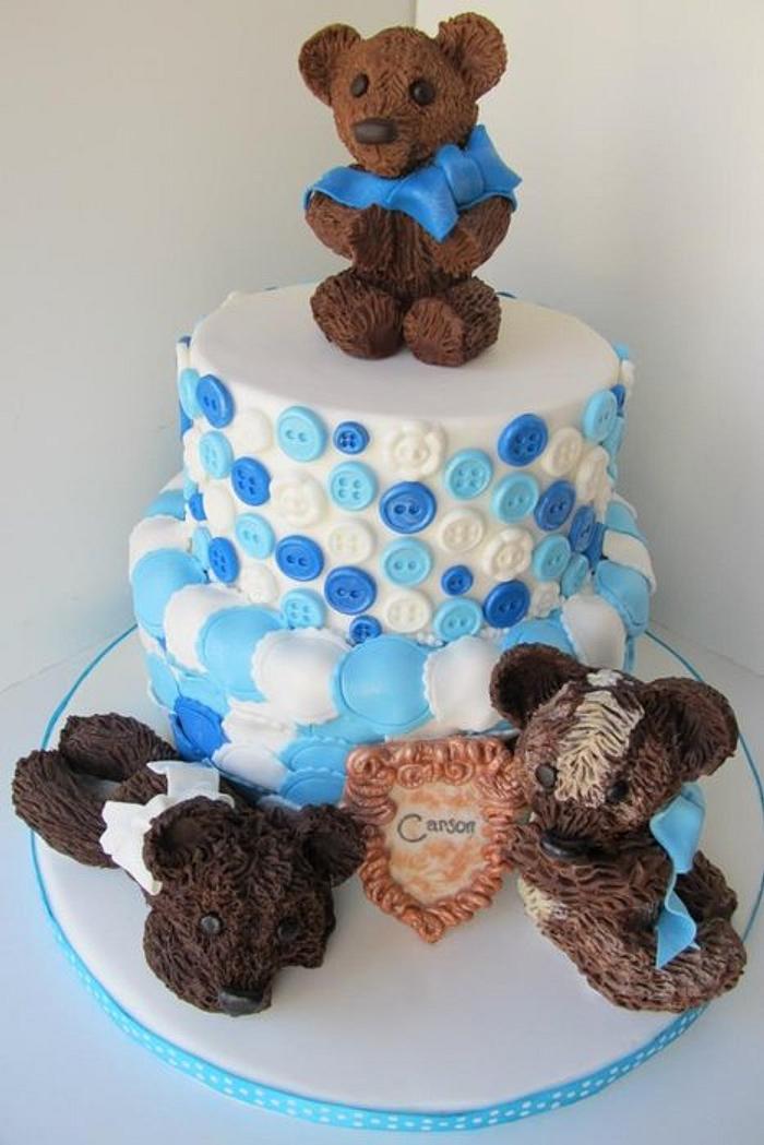 Baby Blue Teddy Bear Cake - Decorated Cake by Leigh - CakesDecor