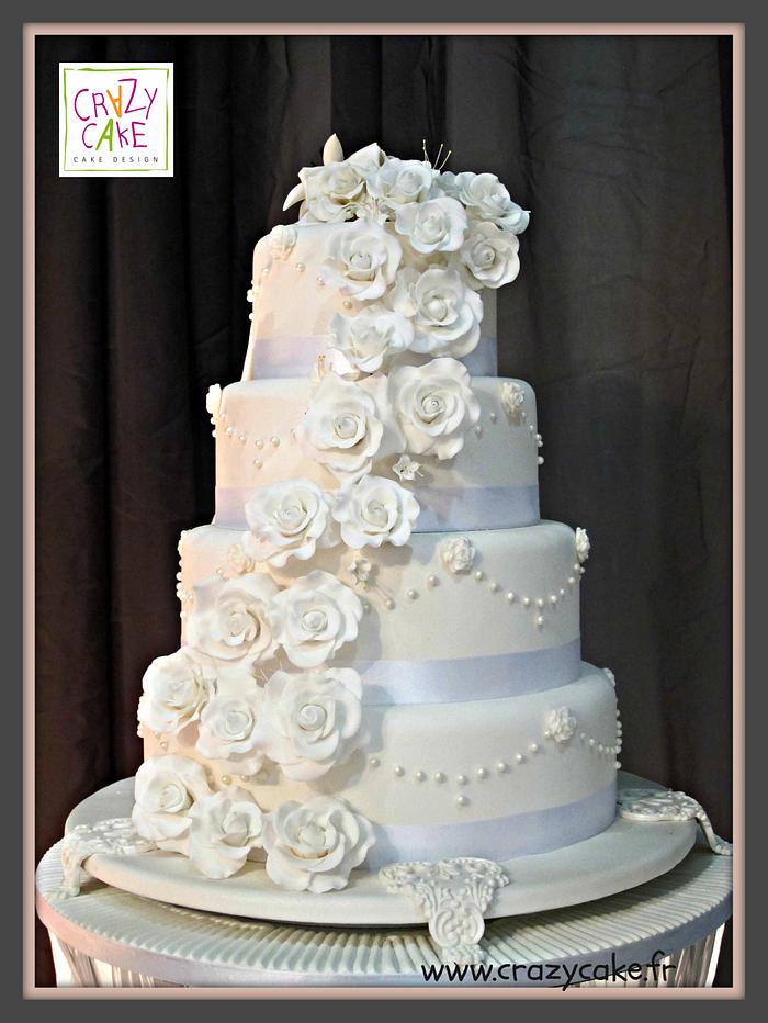White rose cascade wedding cake
