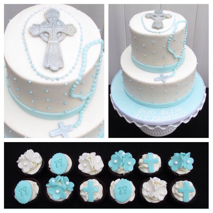 Baptism Cake and Cupcakes