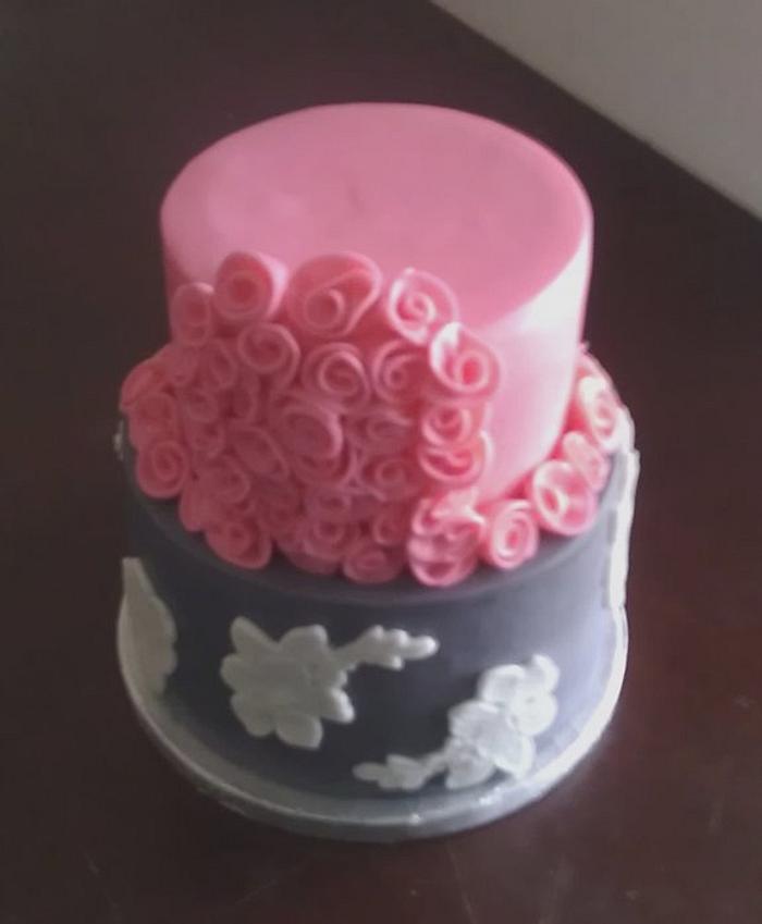 Pink & Gray Floral Cake