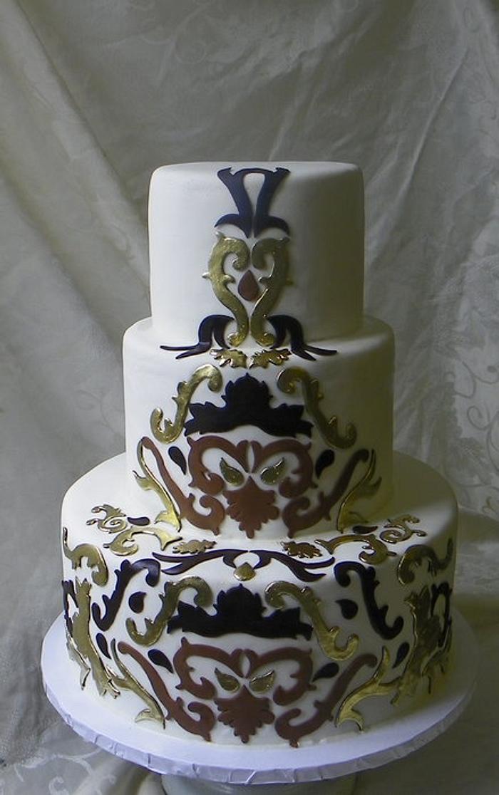 Damask scroll wedding cake