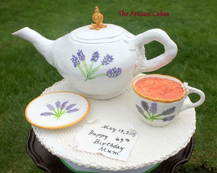 Lavender teapot set cake