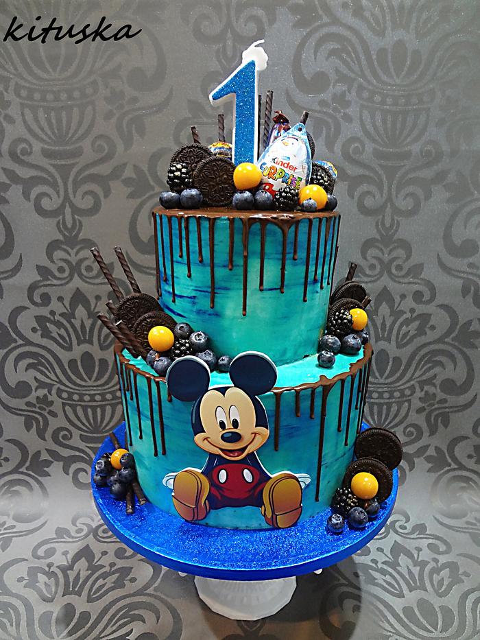 Mickey drip birthday cake