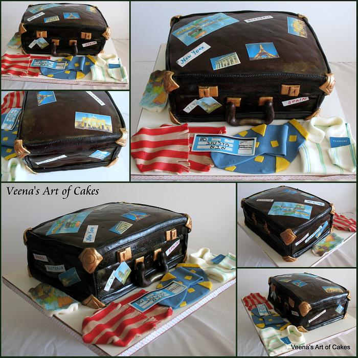 Vintage Luggage 80th birthday cake 