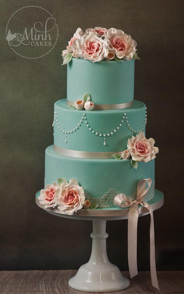 Vintage mint wedding cake