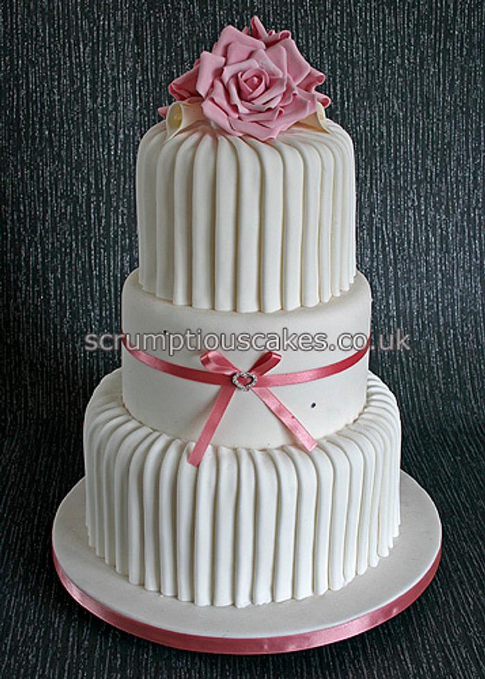 Dusky Pink Roses and Pleats Wedding Cake